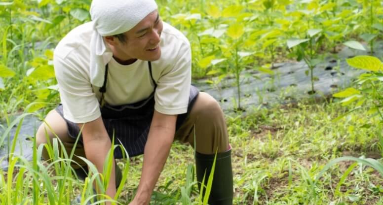 農作業を笑顔で行っている障がいを持つ人のイメージ